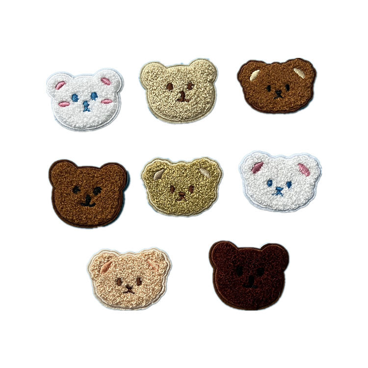diy毛巾绣刺绣标背胶章仔服装布贴补丁绣花厂可爱熊头帖批发现货