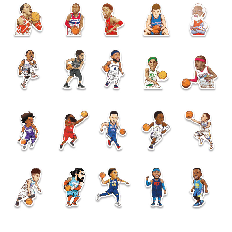 40张nba篮球球星卡通人物笔记本电脑贴画个性创意pvc贴纸定制批发