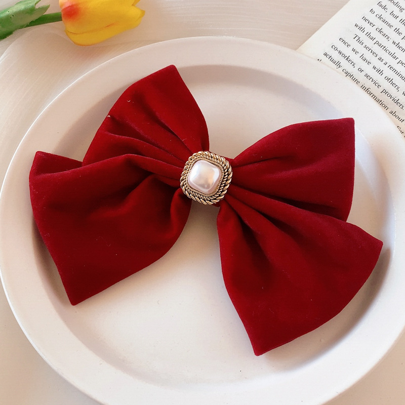 Red Velvet Bow Headdress New Year Festive Online Influencer Head String Hair Rope Hair Ring and Hairpins Women's High-End Hair Accessories