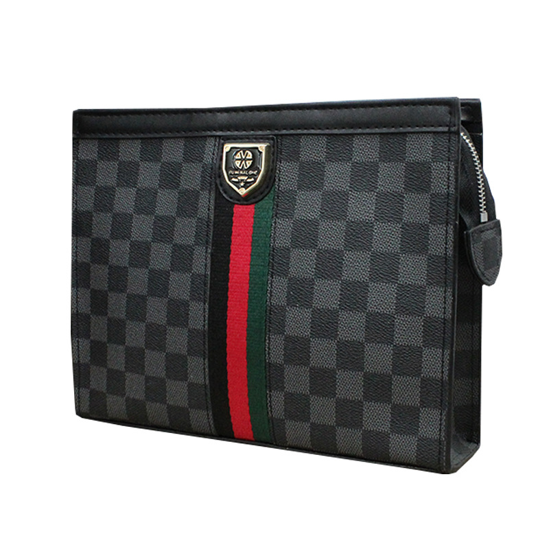 大容量时尚硬皮手包格子商务潮夹包男士长款钱包2024新款条纹男包