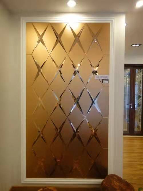 水晶玻璃艺术拼镜茶色磨边背景墙欧洲茶客厅影视墙镜面电视背景