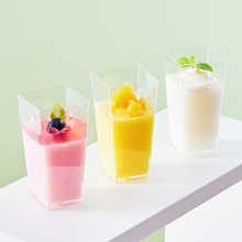 3盎司迷你甜点杯，方形透明塑料甜点杯，布丁水果冰淇淋杯