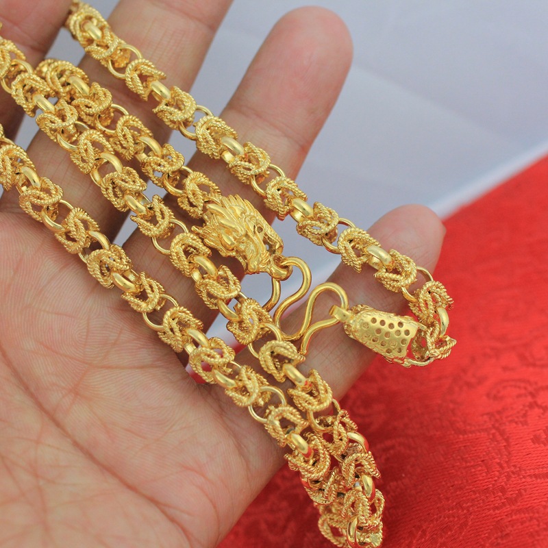 仿黄金龙头项链黄铜镀沙金镀24k金色男士项链