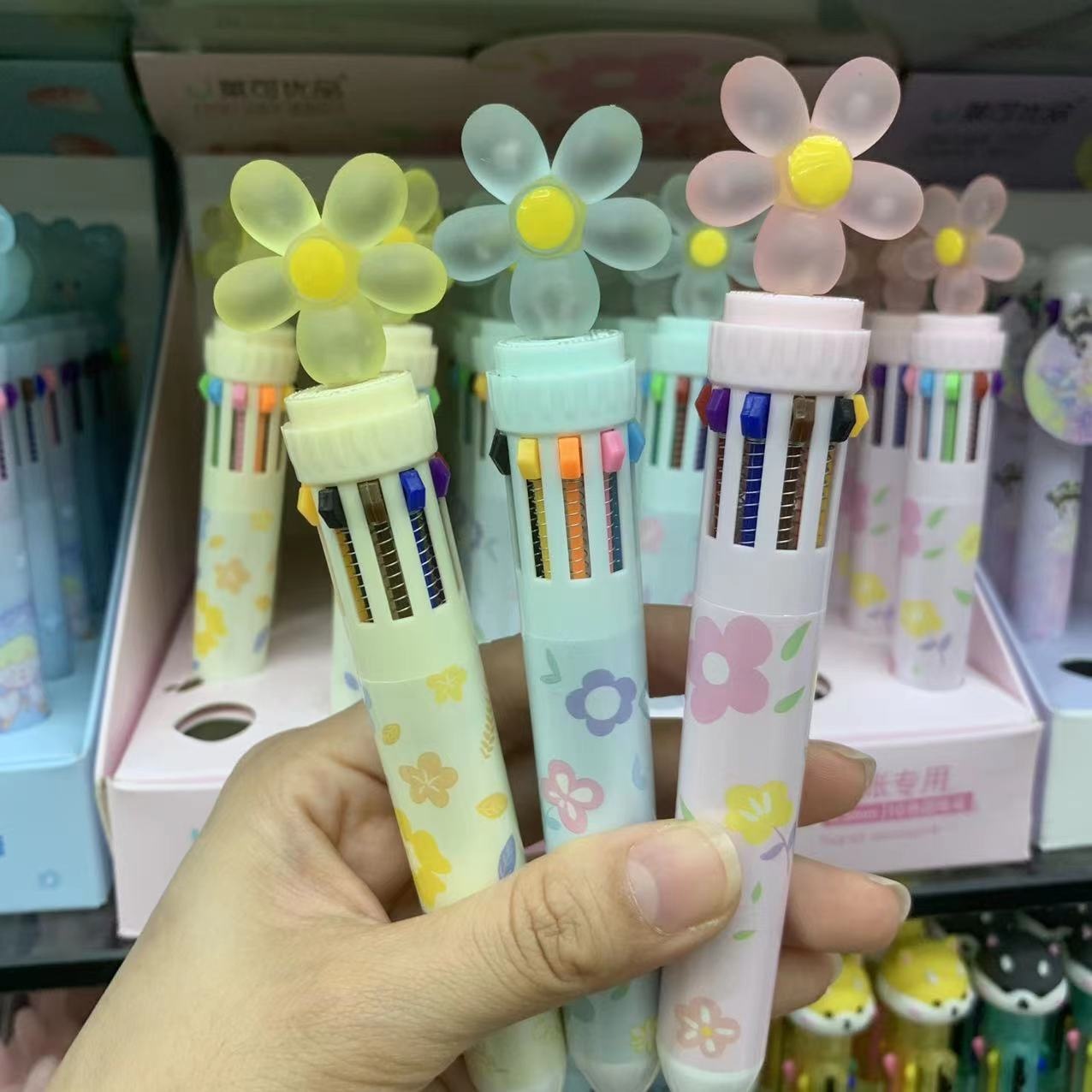 莱可优品小雏菊花朵造型10色圆珠笔彩色太阳花多色笔十色手账笔批