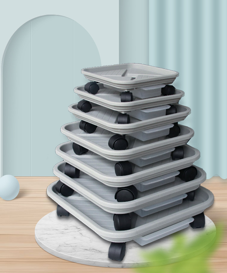 移动花架托盘万向轮接水盘加厚圆形托盘树脂塑料花盆托盘可移动