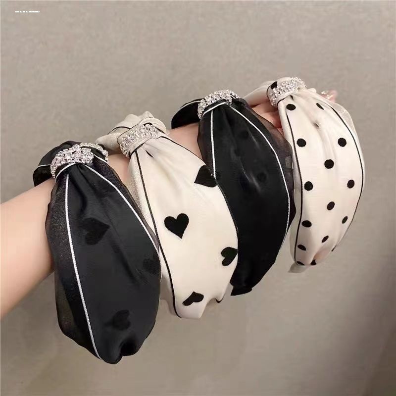 Black Elegance, Fashion, Simplicity Retro New Style Women's Versatile Wide Hair Pressing Headwear Rhinestone Knotted Headband Fashion