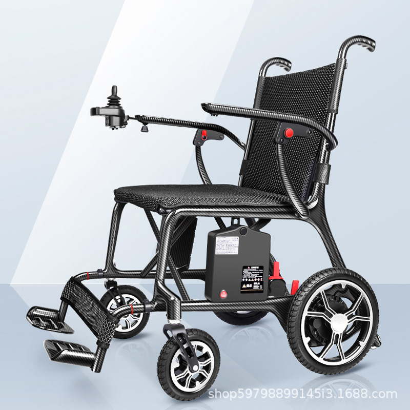 电动轮椅碳纤维车架折叠轻便老人代步室内房门通行无阻英洛华5909