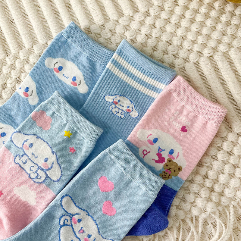 蓝色小狗韩国袜子女亚马逊跨境学生可爱袜子卡通动物萌妹吸汗棉袜