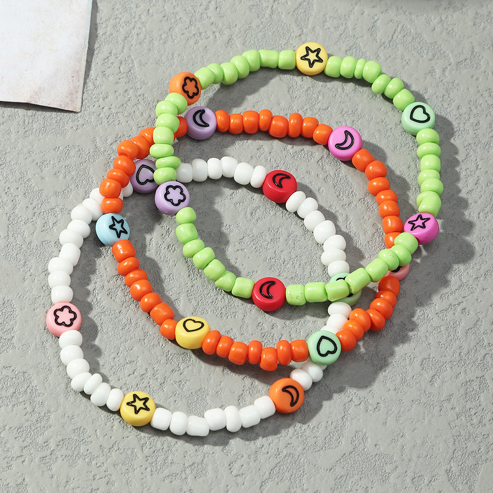 Naizhu Europe and America Cross Border Candy Color Acrylic Star Moon Flat Beads Ins Style Colorful Beaded Bracelet Set