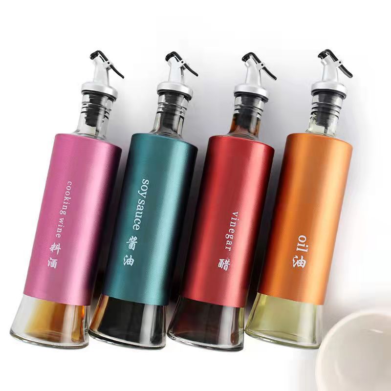 Color Oil Bottle 300ml Seasoning Bottle Luxury Glass Oil Bottle Press Glass Oil Pot Oil & Vinegar Bottle Soy Sauce