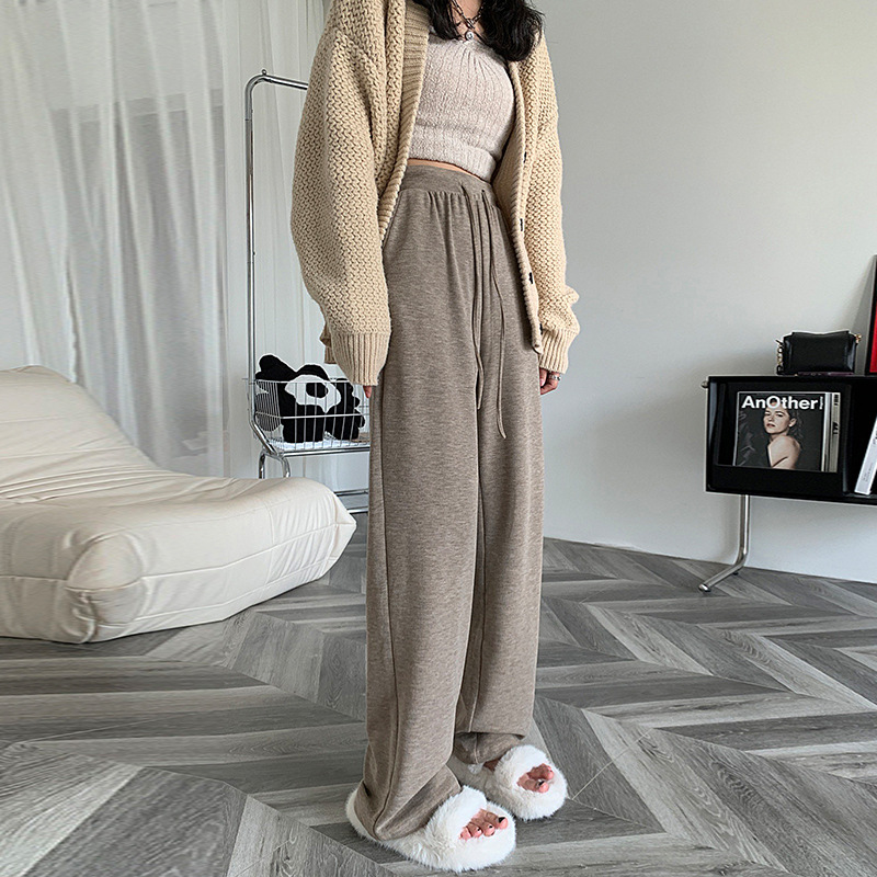 Fairy Fabric Glutinous Comfortable Long-Leg High Waist Loose Wide-Leg Pants Casual Straight-Leg Mop Pants Autumn and Winter