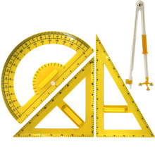 青华圆规三角板套装量角器小学数学教具教学塑料木质带手柄
