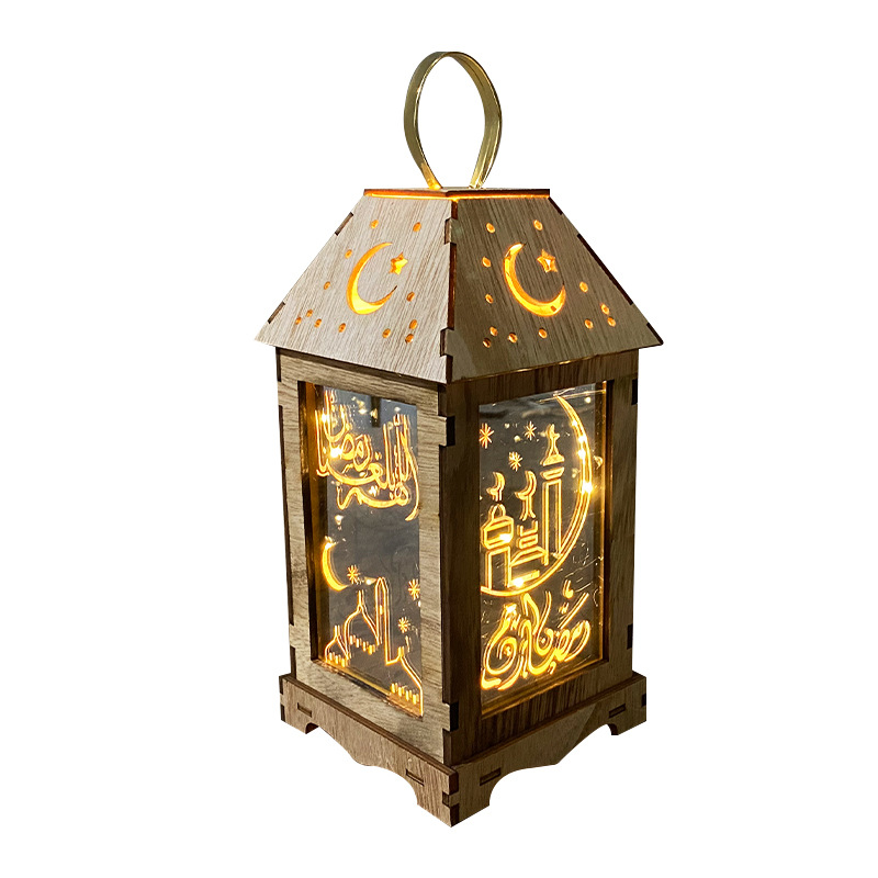 New Wooden Storm Lantern Wooden Lantern Holiday Lamp Decoration LED Battery Decorative Lamp Ornaments