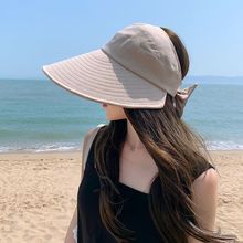 日本UV防晒帽子女韩版百搭遮脸大檐网红渔夫帽防紫外线遮阳空顶帽