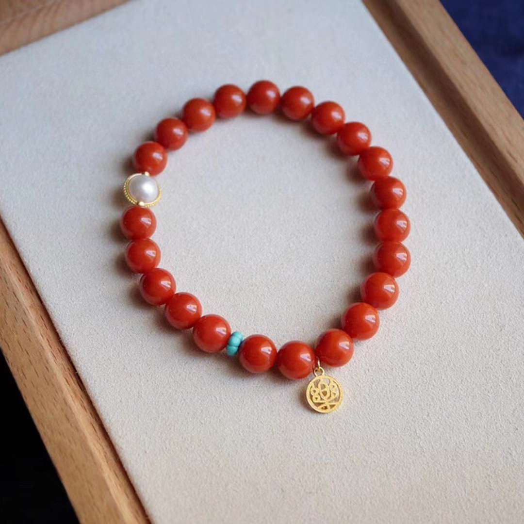 天然川料南红手串高品质满肉柿子红南红玛瑙原创设计手链直播货源