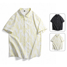 夏季美式休闲短袖衬衫男薄款潮牌潮流宽松半袖衣服日系男士衬衫