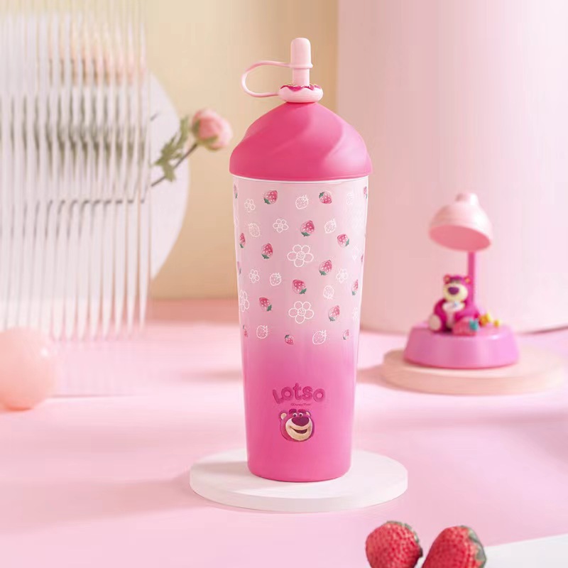 Foreign Trade New Thermal Insulation Cup Strawberry Bear Girl Cartoon with Straw Cold Insulation Large Capacity Cute Thermal Insulation Cup