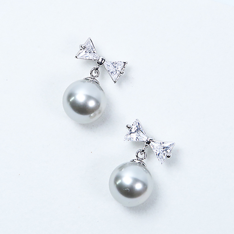 s925银针蝴蝶结耳环小众简约设计感耳钉韩版韩式施华洛珍珠耳饰女