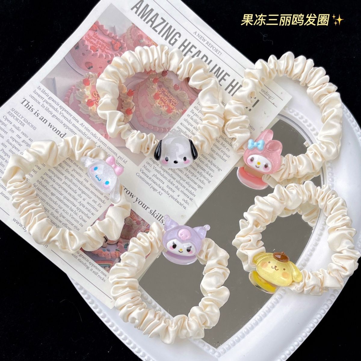 Cute Sanrio Hair Band Ins Cartoon Small Intestine Hair Rope Summer Transparent Cinnamoroll Babycinnamoroll Clow M Sweet Hair Accessories Female