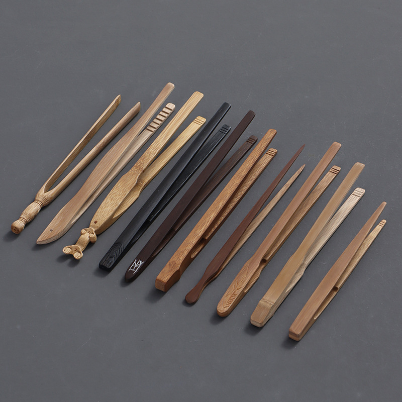 雕刻竹制茶夹创意茶道零配 竹夹子碳化竹夹茶具配件