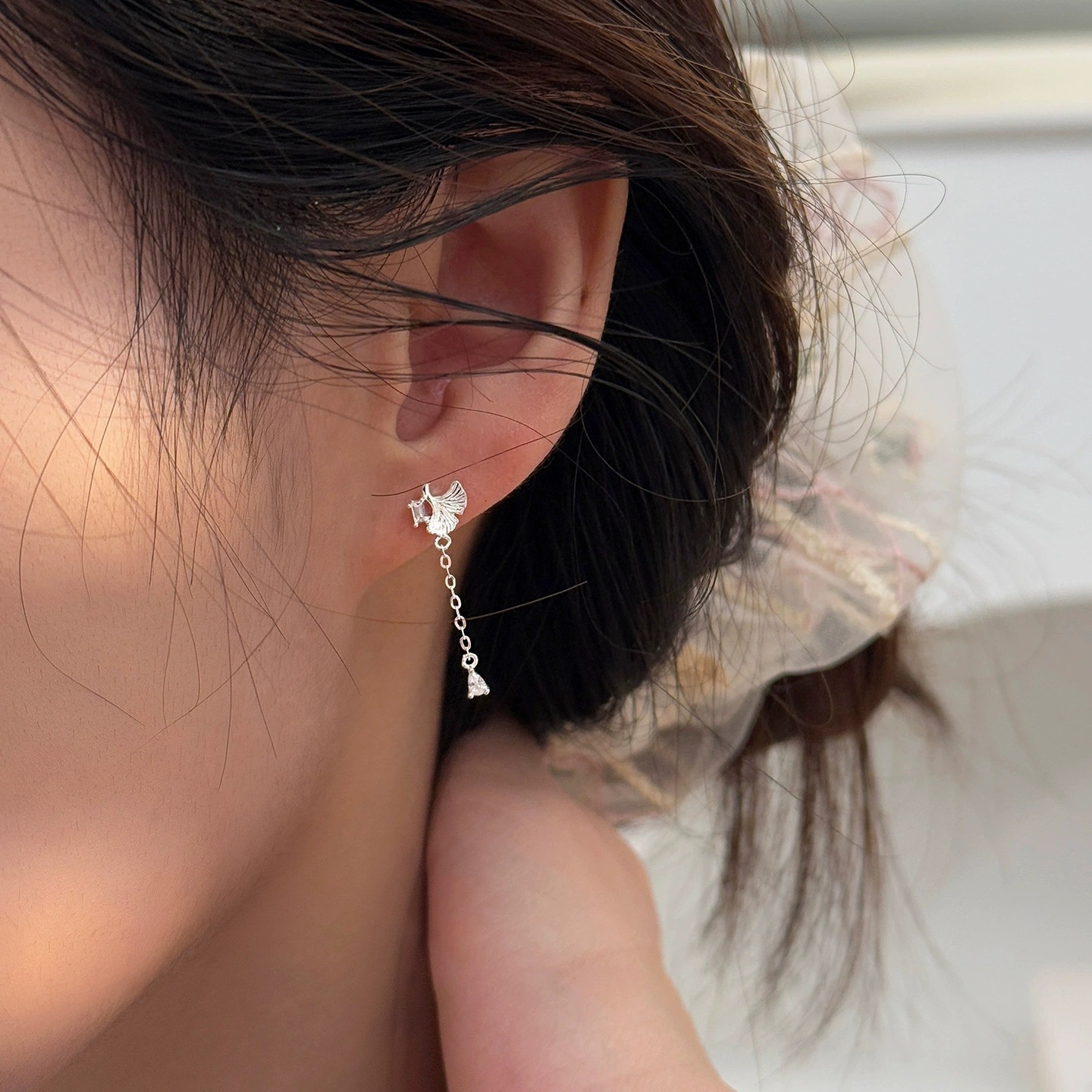 银杏水滴流苏耳钉女小众轻奢气质设计感个性小清新耳环