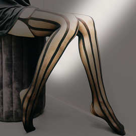 1%欧美流行开裆蕾丝透明吊带网袜黑丝性感渔网丝袜防滑连身吊袜带女