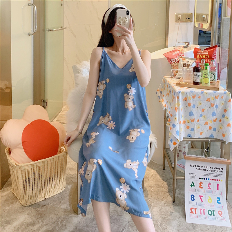 Women's Cotton Nightdress Summer Thin Sexy Rayon Slip Dress Japanese Style Court Style Pajamas Homewear