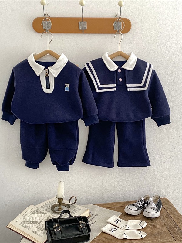 New Spring and Autumn Korean Children's Clothing Boys' Suit Polo Collar College Style Pure Cotton Children's Kindergarten Garden Clothing Baby Clothes