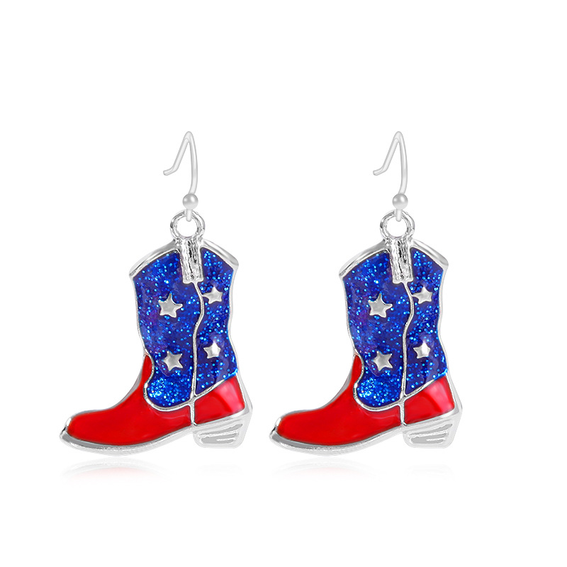 Amazon American Independence Day Earrings National Flag Red Blue White Pendant Ornaments Butterfly Lips Love Heart Earrings