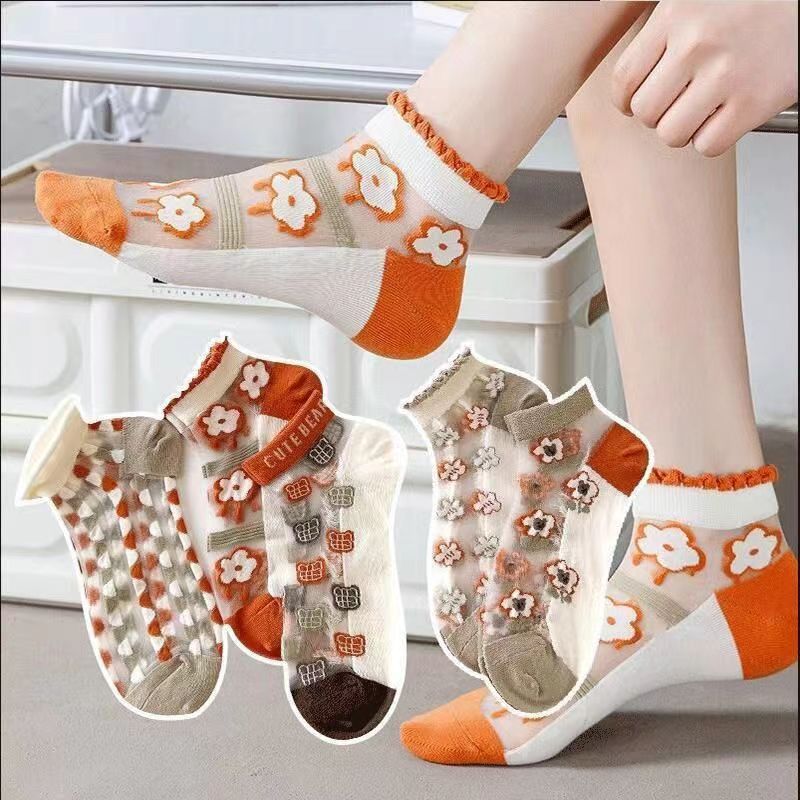 夏季水晶袜女士短袜学生ins潮韩版薄款丝袜透气森系短筒网红爆款