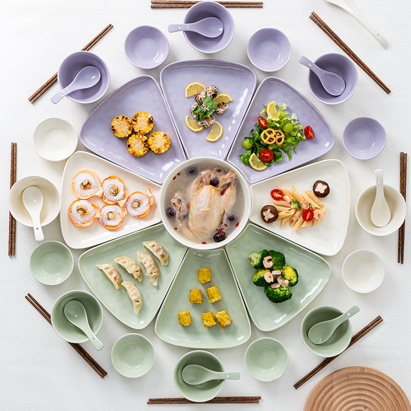 轻奢ins现代风奶油纯色陶瓷碗盘碟子套装家用高颜值拼盘组合餐具