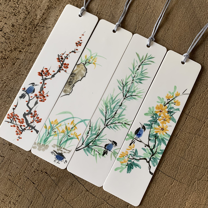 景德镇创意个性精美陶瓷书签套装简约古典手绘中国风logo定制批发