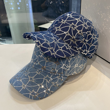 鸭舌帽女夏天薄款帽子韩版水洗牛仔亮片时尚显脸小遮阳棒球帽