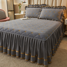 纯色夹棉床裙式床罩单件加厚床单三件套1.5米1.8x2.0荷叶花边北金