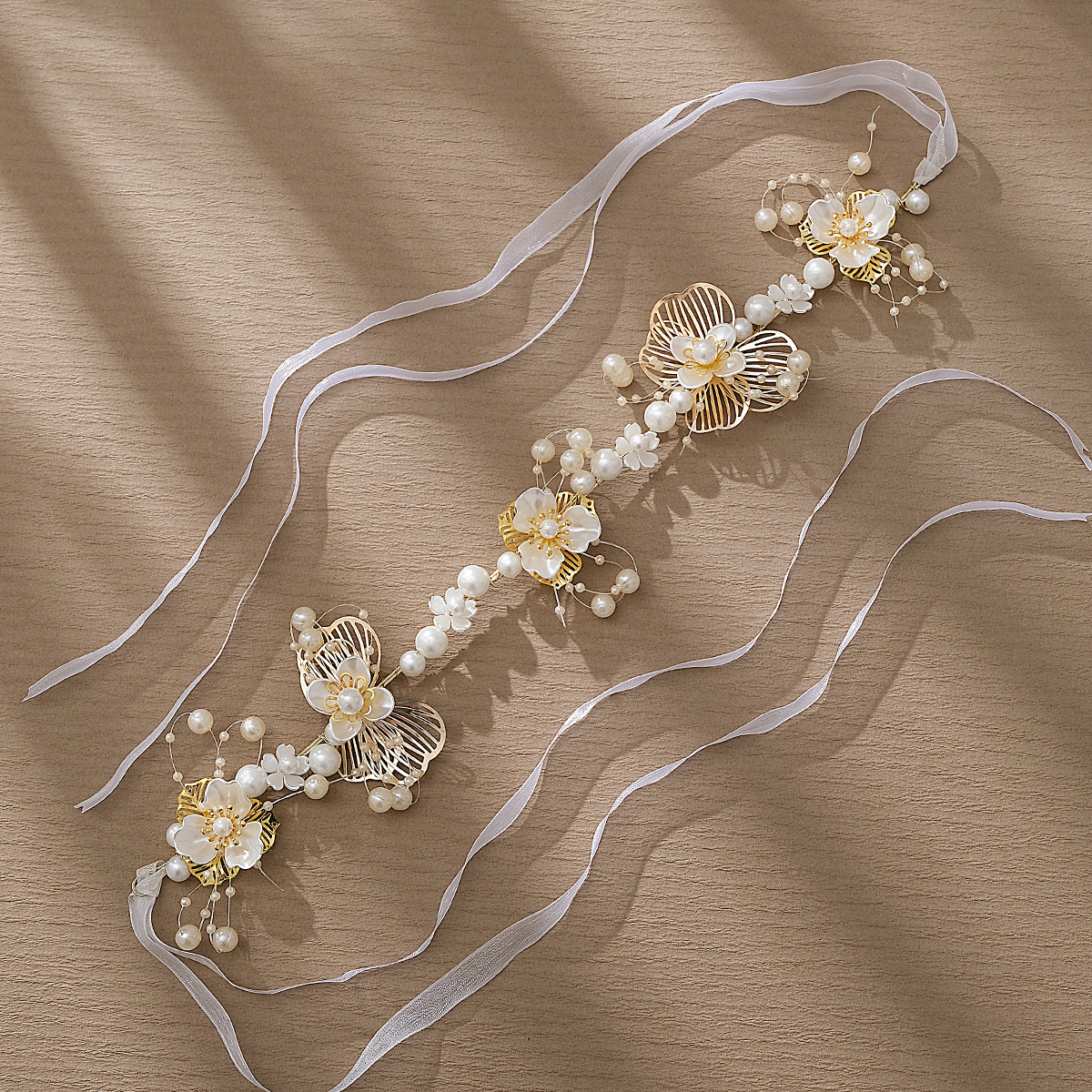 New Chinese Xiuhe Antique Hair Accessories Handmade Children's Headband Mori Style Acrylic Flower Pearl Braided Hair Band