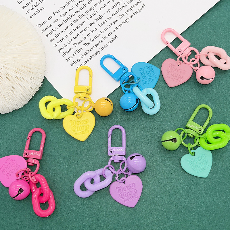 Cute Style Macaron Acrylic Keychain Bell Accessories Key Ring Bag Ornaments Reward Small Gift Pendant