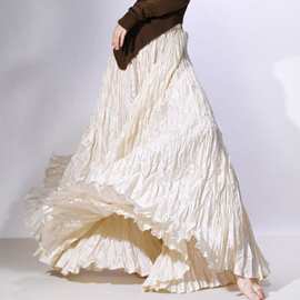 跨境速卖通热销肌理感褶皱半身裙女2026春款大摆高腰长裙简约半裙