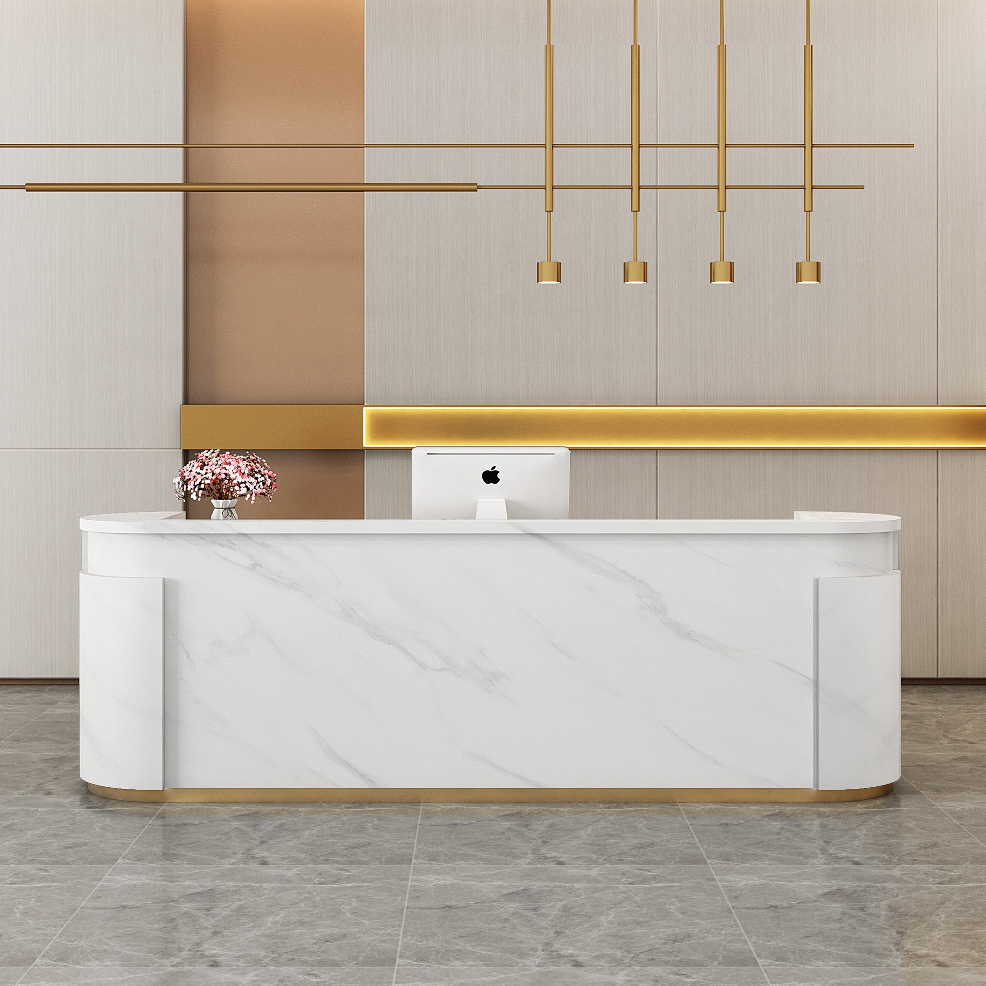 简约现代美容院前台服务台公司接待台前台桌店铺圆弧形吧台收银台