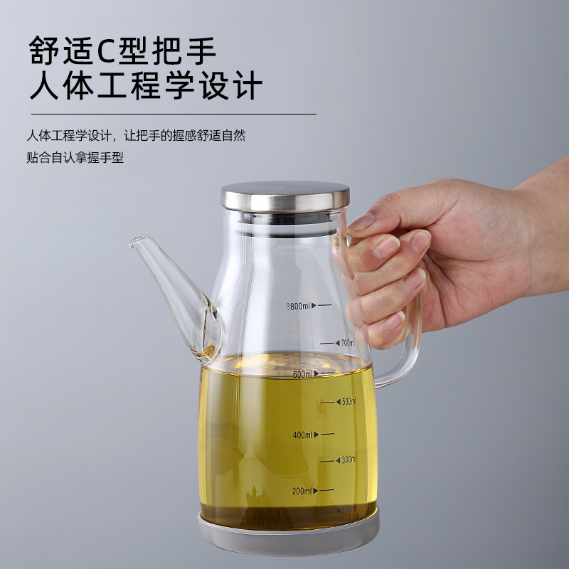 Borosilicate Glass Oil Pot Leak-Proof and Pour-Proof Non-Oil-Stick Household Kitchen Soy Sauce and Vinegar Material Oil Storage Tank Pot Oil Bottle