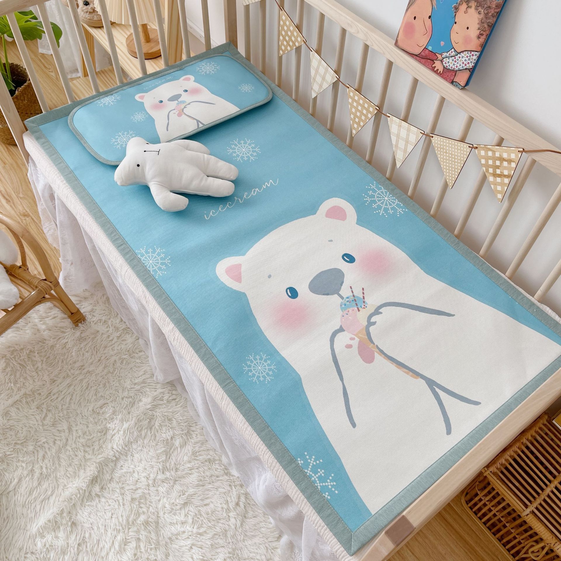 a类900d卡通婴儿床冰丝凉席套件婴幼儿童幼儿园午睡凉席子可机洗
