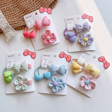 韩国儿童花朵发夹宝宝糖果色爱心对装皮筋发绳可爱蝴蝶结边夹发卡