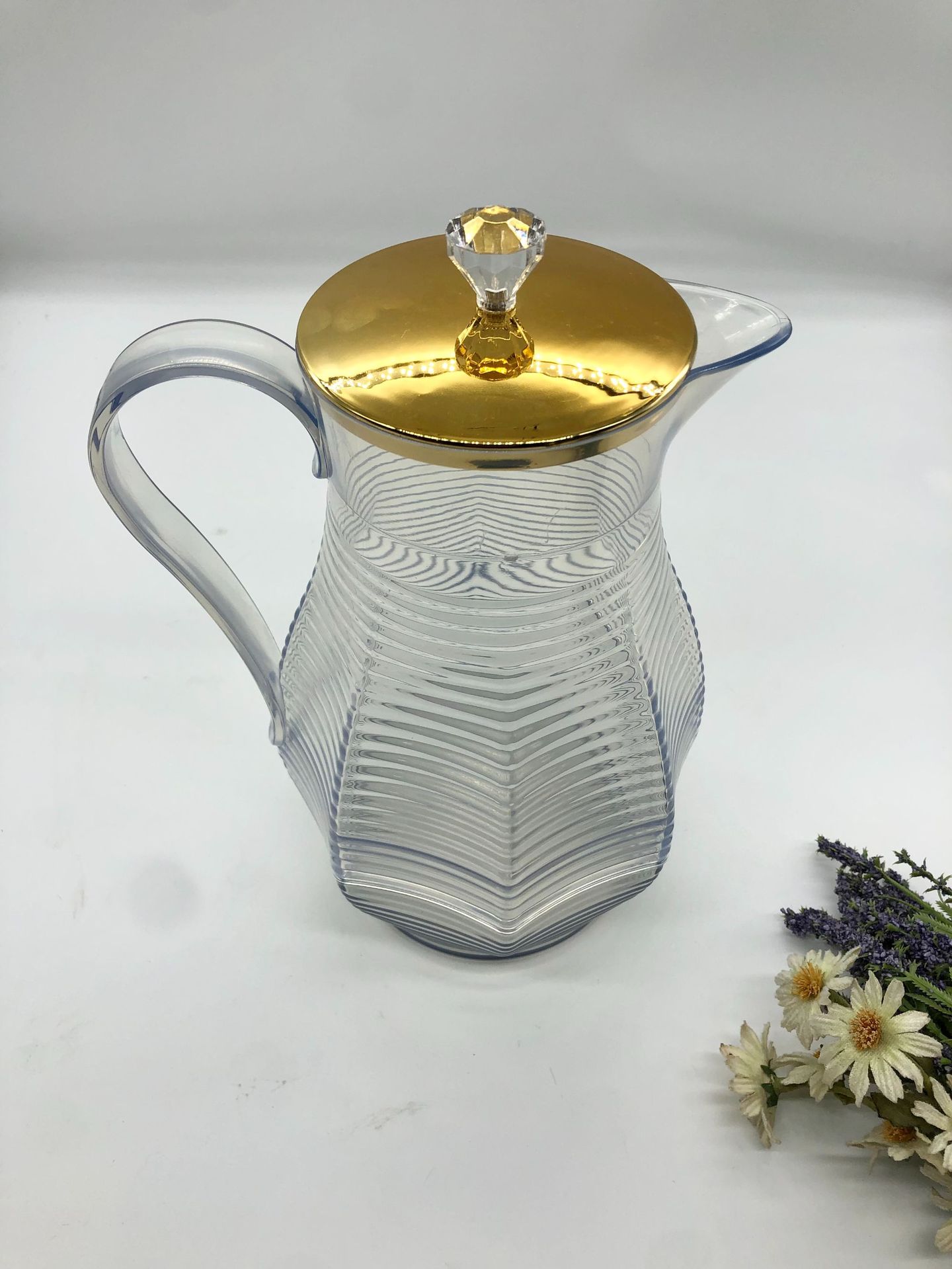 Golden Edge Pet Plastic Desktop Teapot with Lid Rhombus Cold Boiled Water Storage Teapot Set Modern Minimalist Small Teacup