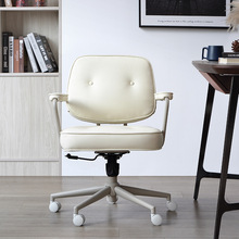 加工定制米白色北欧轻奢办公椅可升降旋转扶手学习转椅书房电脑椅