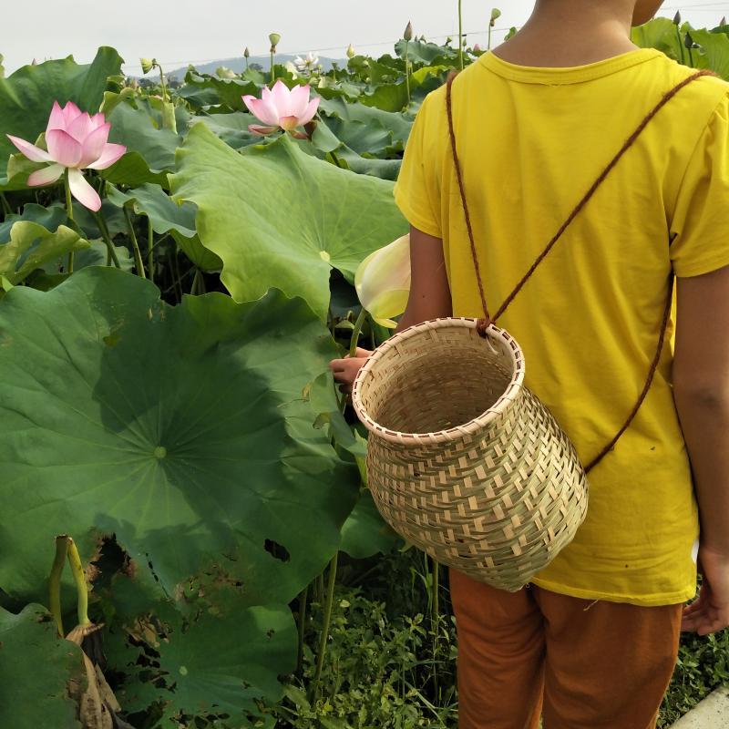 手工竹编鱼篓装饰小背篓插花篓儿童摄影教室布置舞蹈道具用品表演