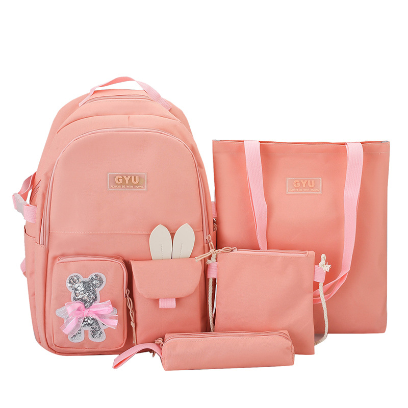 Four-Piece Schoolbag Wholesale Cute Cartoon Teenage Girl Backpack Female Junior High School Student Primary School Student Campus Backpack