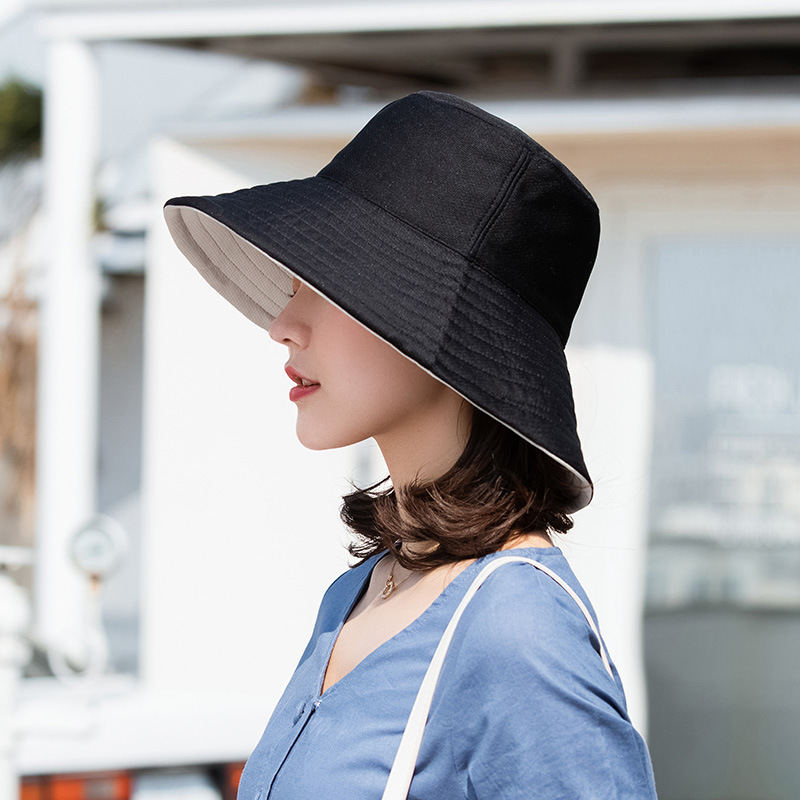 Bucket Hat Women's Big Brim Barbie Hsu's Same Style Sun Hat UV Japanese Style Artistic UV Sun Protection Hat Foldable Korean Style