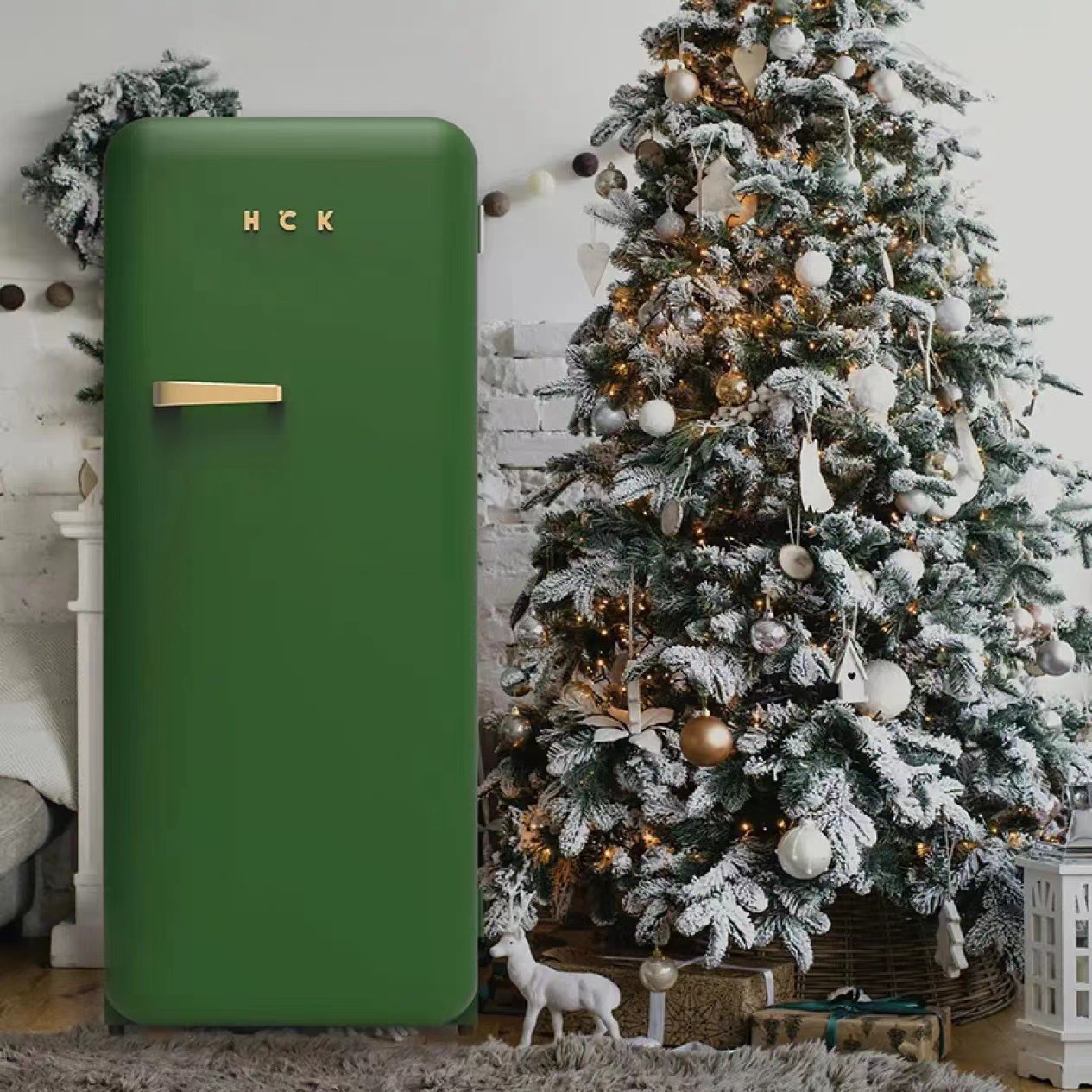 hck(哈士奇)复古单门冰箱281l一级能效冷冻冷藏家用静音bc-330rde