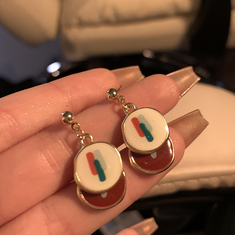 Retro Enamel Drip Glazed Earrings for Women Niche Design Light Luxury Earrings 2024 New Trendy Popular High-End Ear Rings