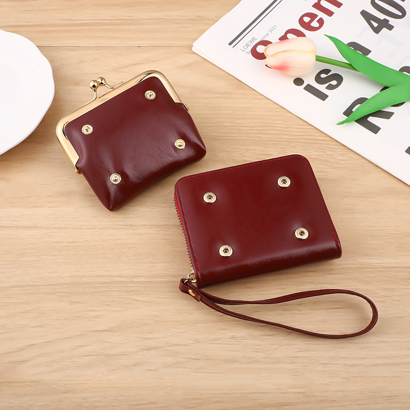 New Change Card Holder Women's Buckle Coin Purse Zipper Clip Bag Clutch Vintage Bag Stitching Card Holder Wholesale