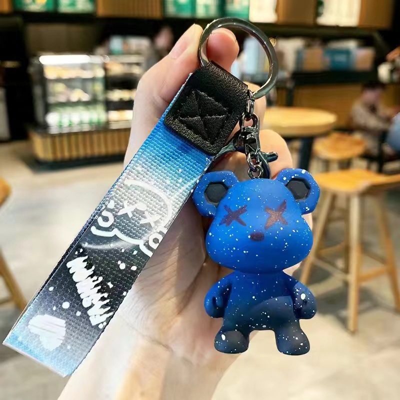 Online Celebrity Starry Bear Couple Keychain Women's Creative Cute High-Looking Simple Schoolbag Key Chain Pendant